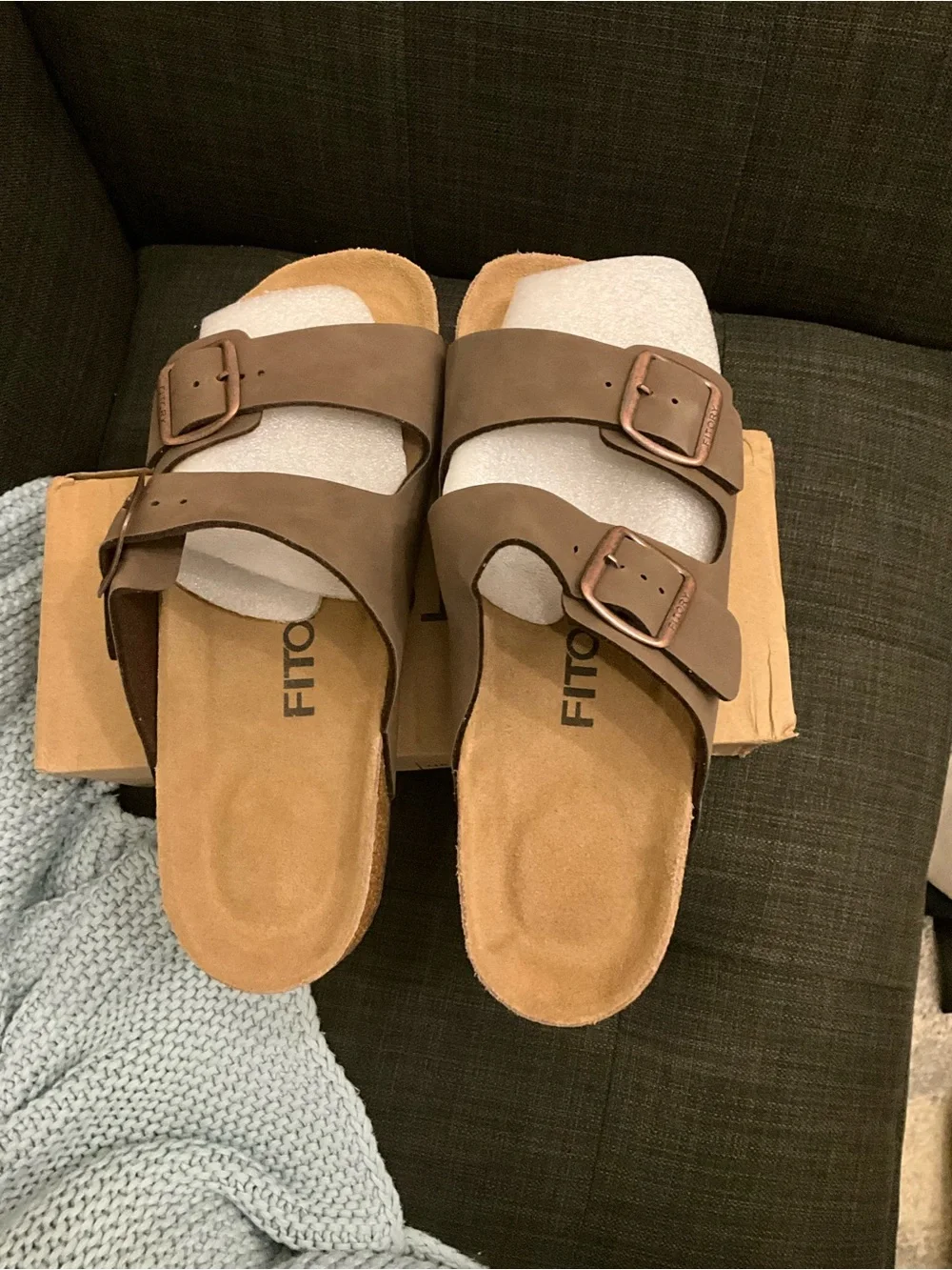 Fitory Balance Men’s Sandals Arch Support Slides with Adjustable Buckle Straps